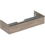 Mueble bajo Geberit iCon para lavabo, con un cajón: Ancho de lavabo=120cm, Cuerpo y frontal: nogal hickory/melamina con textura de madera, Tirador: lava/con pintura polvo al horno mate